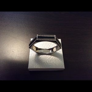 silvertone onyx and cz octagonal bangle bracelet